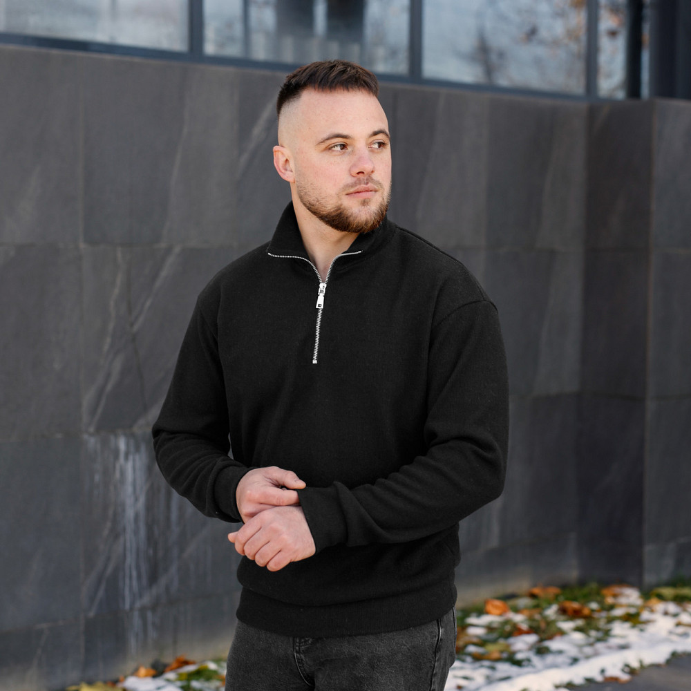 Светр чоловічий джемпер весна/осінь на блискавці теплий Pobedov Evermont чорний XL Одеса - фото 7