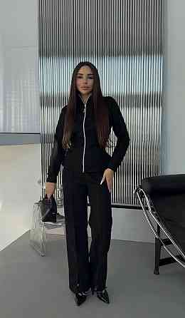 Женский стильный костюм двойка: жакет и штаны с разрезами замш на дайвинге Черный, 46/48 Одесса
