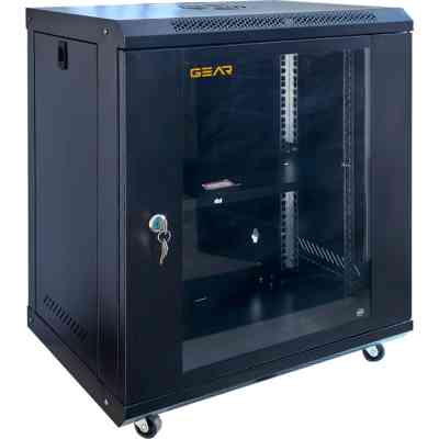 Шкаф настенный GEAR 12U 19'' 600x600x600 мм, + полка 19", black (GWMSN-12U-600-600) Винница