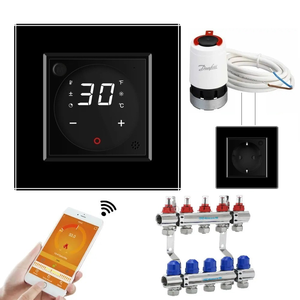 LIVOLO Комплект дистанційного керування водяною теплою підлогою LIVOLO чорний, матова скляна ра Коломыя - изображение 1