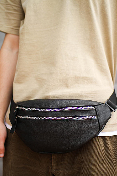 Мужская сумка на пояс, бананка из натуральной кожи SL002 (Черная) Сумы - изображение 7