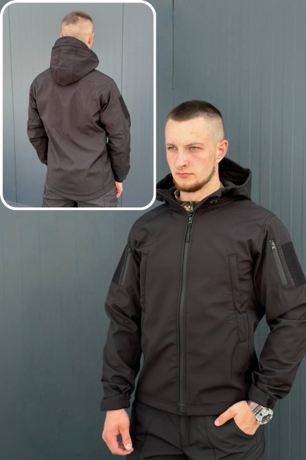 Осенняя водоотталкивающая и ветрозащитная черная куртка Softshell тактическая куртка для военнослужащих   WAR Львов - изображение 1