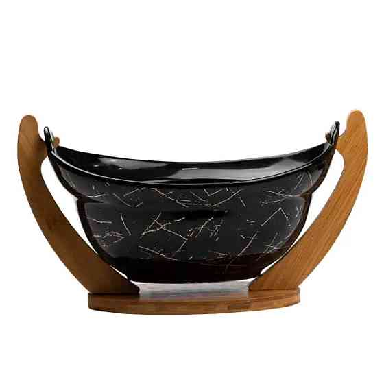 Фруктовница фарфоровая 32 x 18,5 x 18 см с бамбуковой подставкой HP1237 Киев