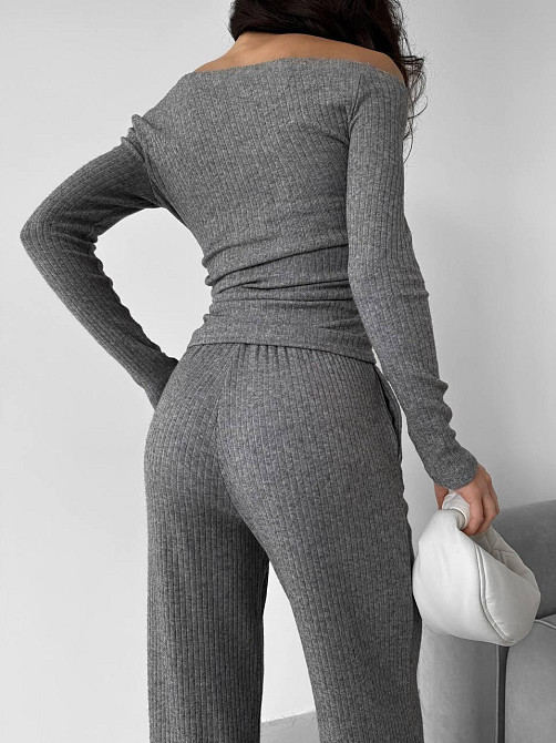 Женский базовый костюм двойка: лонгслив и брюки ангора рубчик Серый, 44/46 Одесса - изображение 7