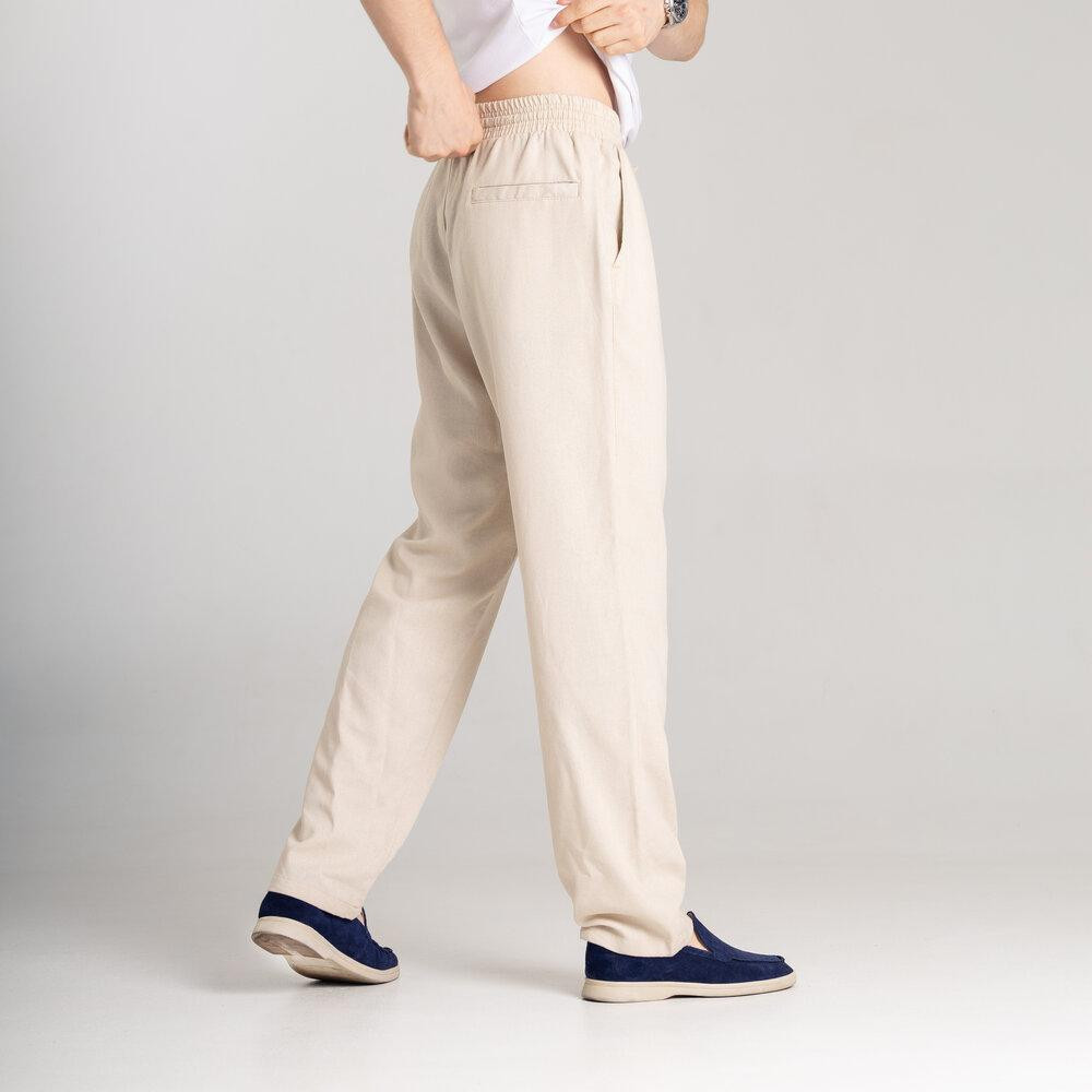 Мужские льняные брюки свободного кроя бежевые Pobedov Chill Киев - изображение 6