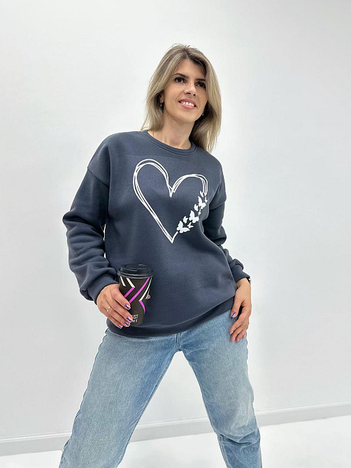 Утеплений світшот з принтом "Heart" оптом  Батал 54-56, Графіт Київ - фото 2