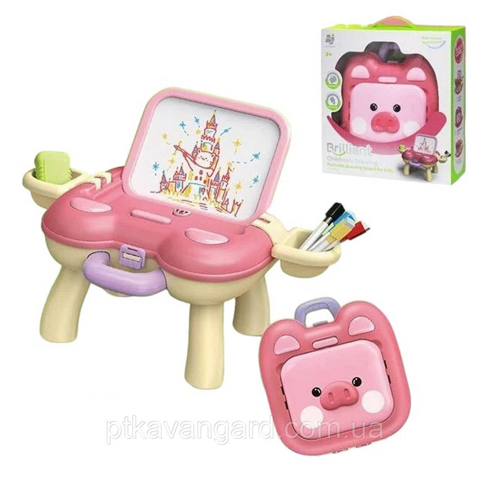 Дитячий мольберт для малювання (маркери, губка, складається в чемодан) рожевий Хмельницький - фото 2