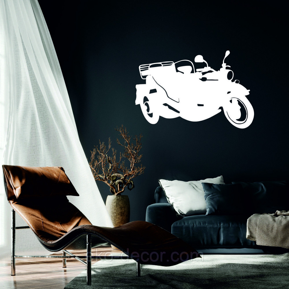 Декоративное настенное Панно «Мотоцыкл с коляской» Декор на стену 50*32 см, Белый Киев - изображение 1