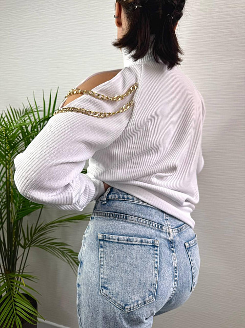 Стильный женский под горло свитер с цепочкой плотная ангора рубчик на флис Одесса - изображение 7