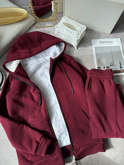 Жіночий теплий повсякденний костюм: худі + штани, тринитка на флісі + хутро Бордо, 46/48 Одеса - фото 5