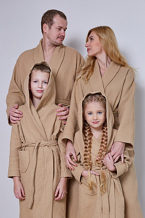 Чоловічий вафельний халат Ideal Textile довгий бежевий (56860609) Чернівці - фото 5
