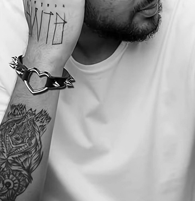 Браслет з шипами та серцем чорний, браслет зі штучної шкіри, рок панк аксесуар унісекс Київ - фото 3