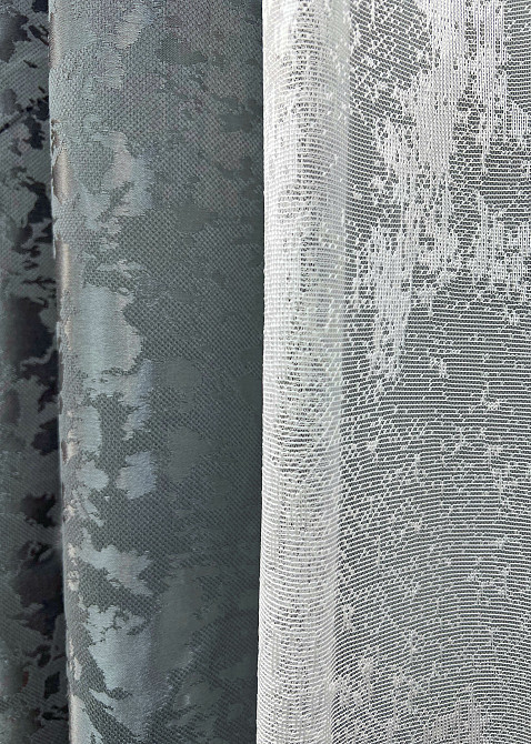 Комплект штор VR-Textil Льон Мармур 200х270 2шт і Тюль 500х270 1262ш-1400т Графітовий з білим 71-132/6 Київ - фото 5