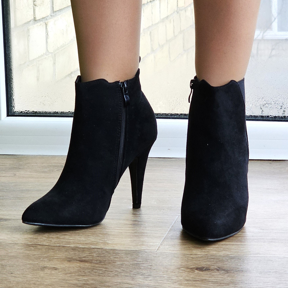 Жіночі Черевики Чорні на Каблуці Замшеві Модельні Ботильйони (розміри: 36,37,38,40) — 60-2 Дніпро - фото 10