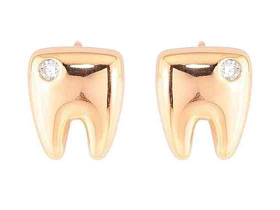 Серьги Позолота 18K пусеты «Зубы с цирконием» (258874) ТМ XUPING Киев