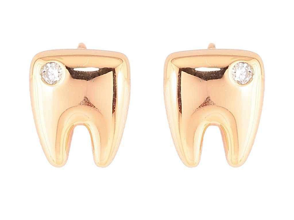 Серьги Позолота 18K пусеты «Зубы с цирконием» (258874) ТМ XUPING Киев - изображение 1