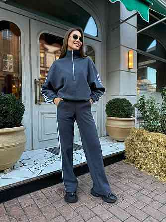 Жіночий теплий костюм у спортивному стилі з лампасами двосторонній фліс Графіт, 42/44 Одеса