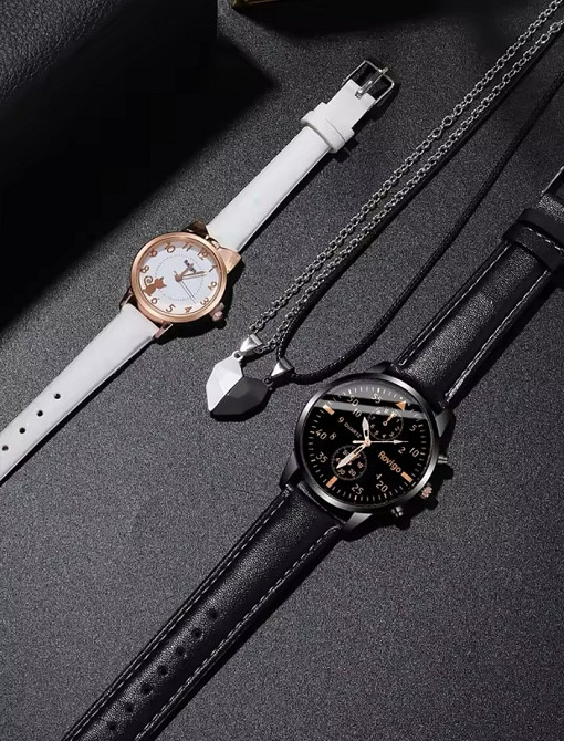 Подарочный набор для мужчин и женщин 2 парные часы с 2 ожерельем серце черно-белый Киев - изображение 2