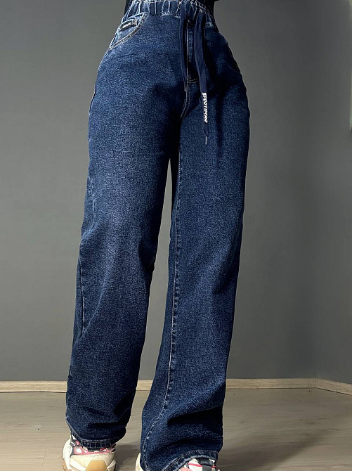 Джинси жіночі LDM 0249 палаццо батал з резинкою на поясі великі розміри сині, синій, З4, 34, 94 см, 120 см Київ - фото 1