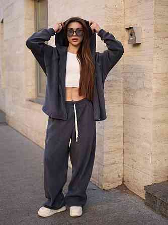 Жіночий теплий повсякденний костюм з турецького двостороннього флісу Графіт Одеса