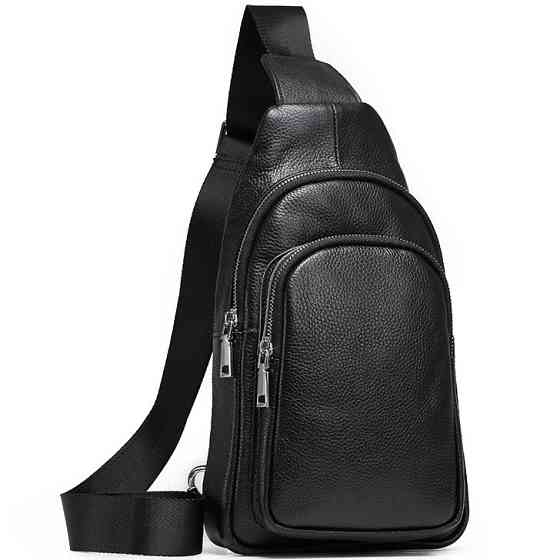 Слінг шкіряний чоловічий на плече чорний TIDING BAG TH-73583 Кам'янське