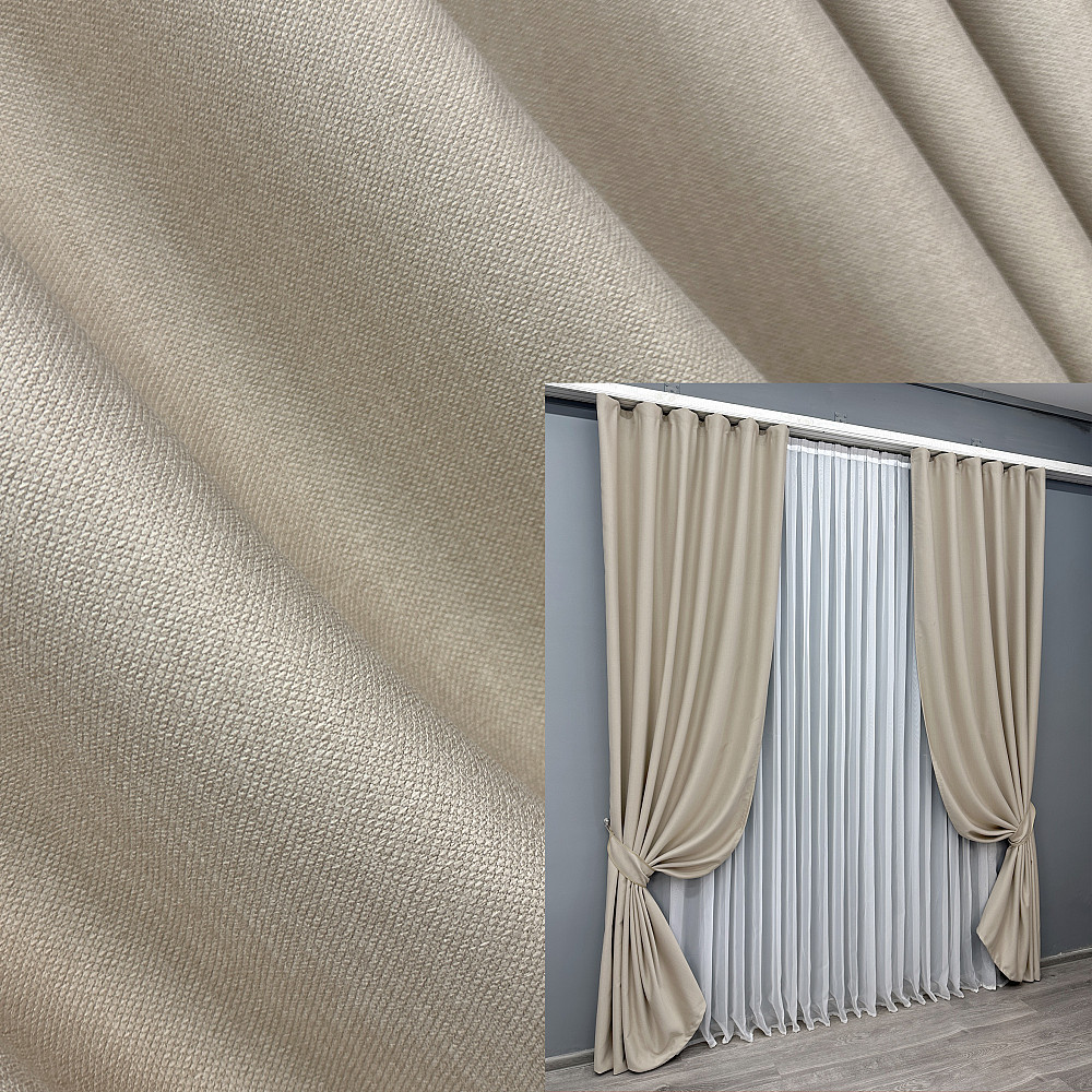 Комплект готових штор VR-Textil Шеніл однотонний № 1691ш Бежевий 100х270 см 2 шт (31-913) Київ - фото 1