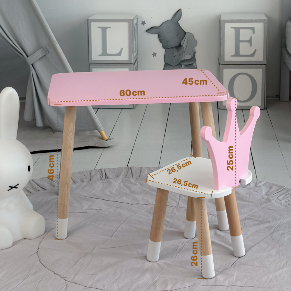 Стол прямоугольный 46х60х45 и стул корона 26.5х26х25, столик и стульчик для девочки до 7 лет, розовый белым Киев - изображение 20