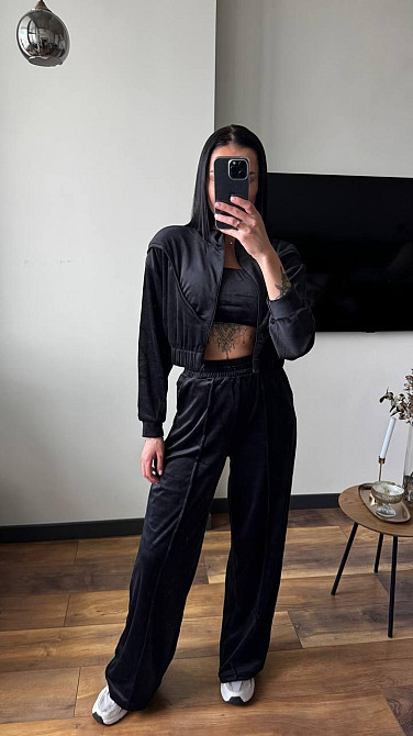 Женский плюшевый костюм тройка: кофта топ и штаны велюр Черный, 44/46 Одесса - изображение 3