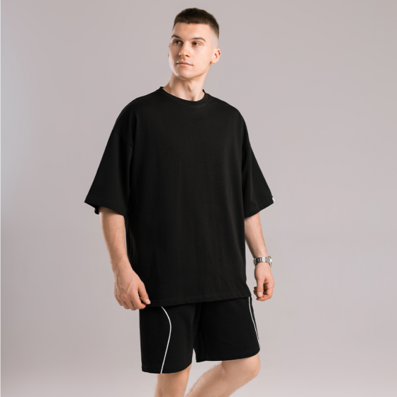 Базова чорна оверсайз футболка чоловіча весна літо однотон. Футболка оверсайз Pobedov Nude Київ