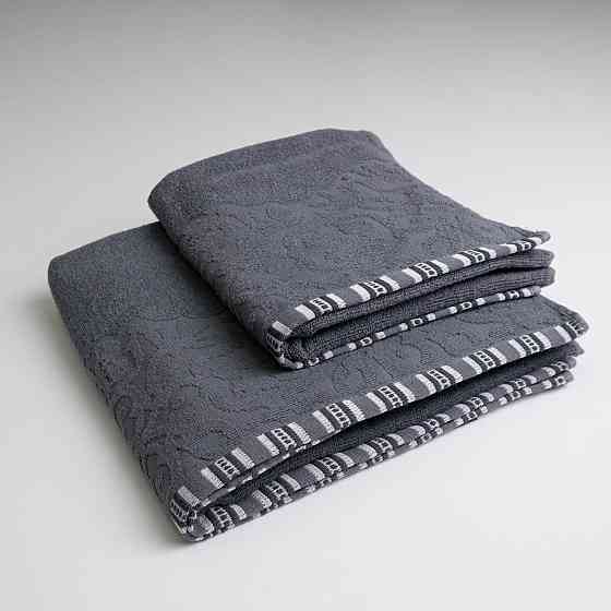 Набор махровых полотенец с орнаментом 2шт GM Textile 50х90см, 70х140см 400г/м2 (Серый) Сумы