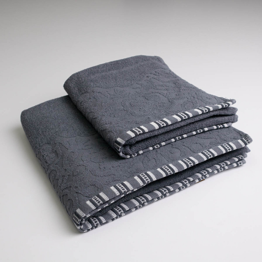 Набор махровых полотенец с орнаментом 2шт GM Textile 50х90см, 70х140см 400г/м2 (Серый) Сумы - изображение 1