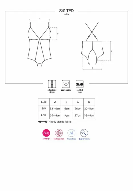 Сітчастий боді з відкритими сідницями Obsessive 841-TED-1 teddy S/M, чорний Львов - изображение 7