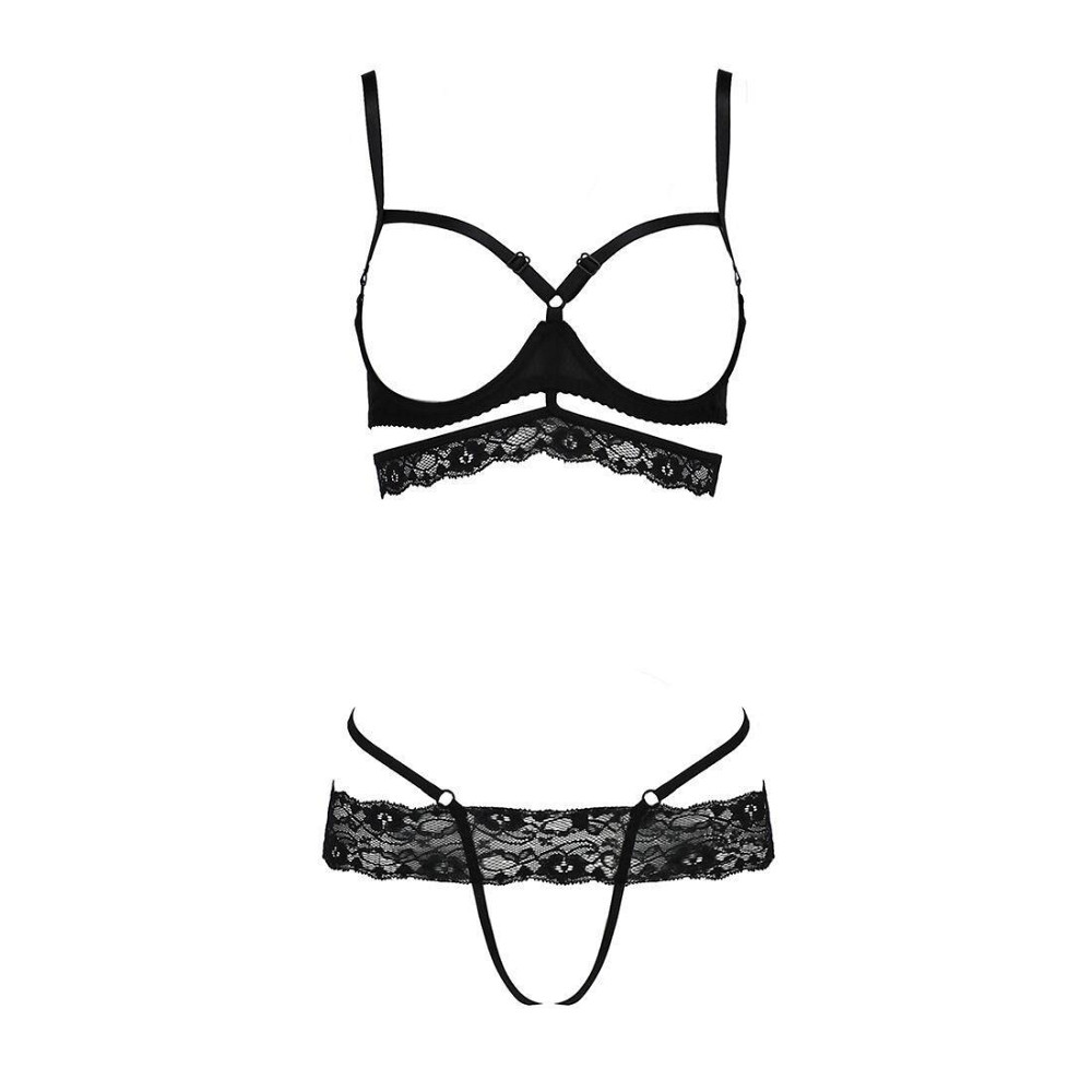 Комплект білизни Passion Exclusive SARIA SET OpenBra L/XL, black, стрепи, відкритий ліф, стрінги Sex Aura Київ - фото 5