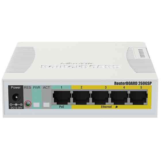 Комутатор MikroTik CSS106-1G-4P-1S (RB260GSP) (5x1Gb, 1x SFP, Passive PoE out на 2-5 портах) Так Харків