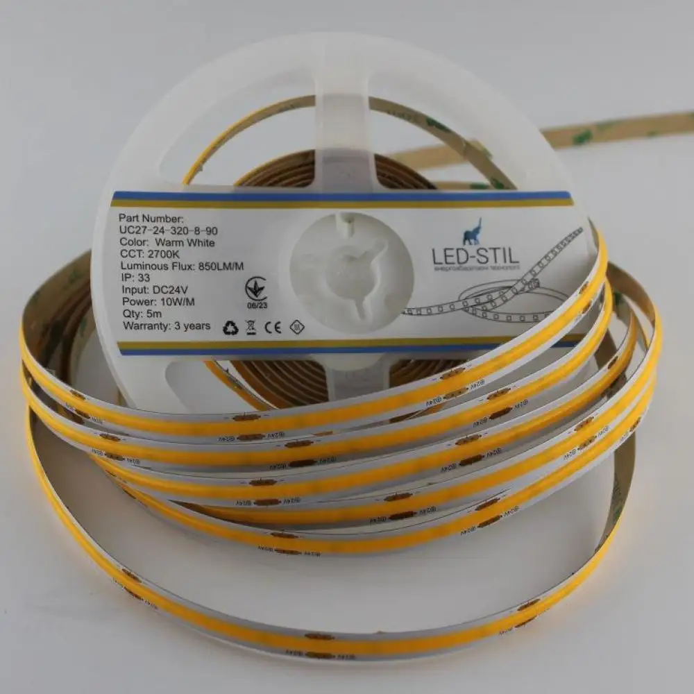 LED-STIL Світлодіодна стрічка LED-STIL 2700K 10 Вт/м COB 320 діодів IP33 24 Вольта 900 Lm тепле Коломия - фото 6