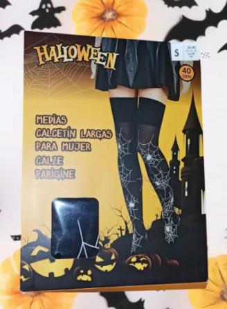 Чулки для Хэллоуина с паутиной S черно-белый Киев