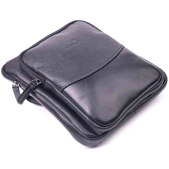 Чоловіча сумка із комбінованої натуральної шкіри SHVIGEL 18720 Чорна Київ