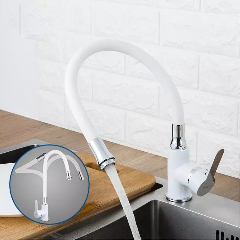 Змішувач для кухні Frap F4041 з гнучким виливом, білий/хром Київ - фото 4