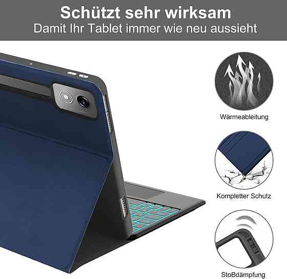 Чехол с съёмной Bluetooth клавиатурой и трекпадом для Lenovo Idea Tab Pro 12.7 2025 тёмно-синий с 7-цветной Киев