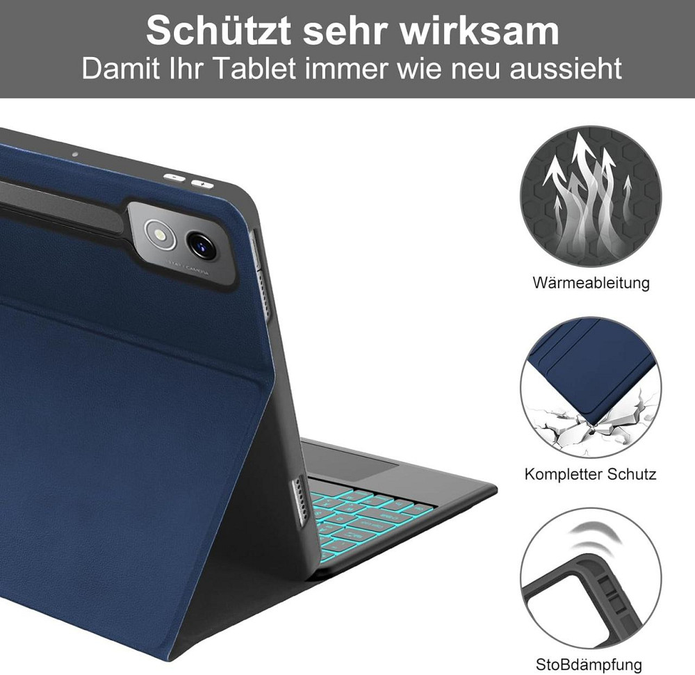 Чохол із знімною Bluetooth клавіатурою та трекпадом для Lenovo Idea Tab Pro 12.7 2025 темно-синій з 7-колірним LED Київ - фото 5