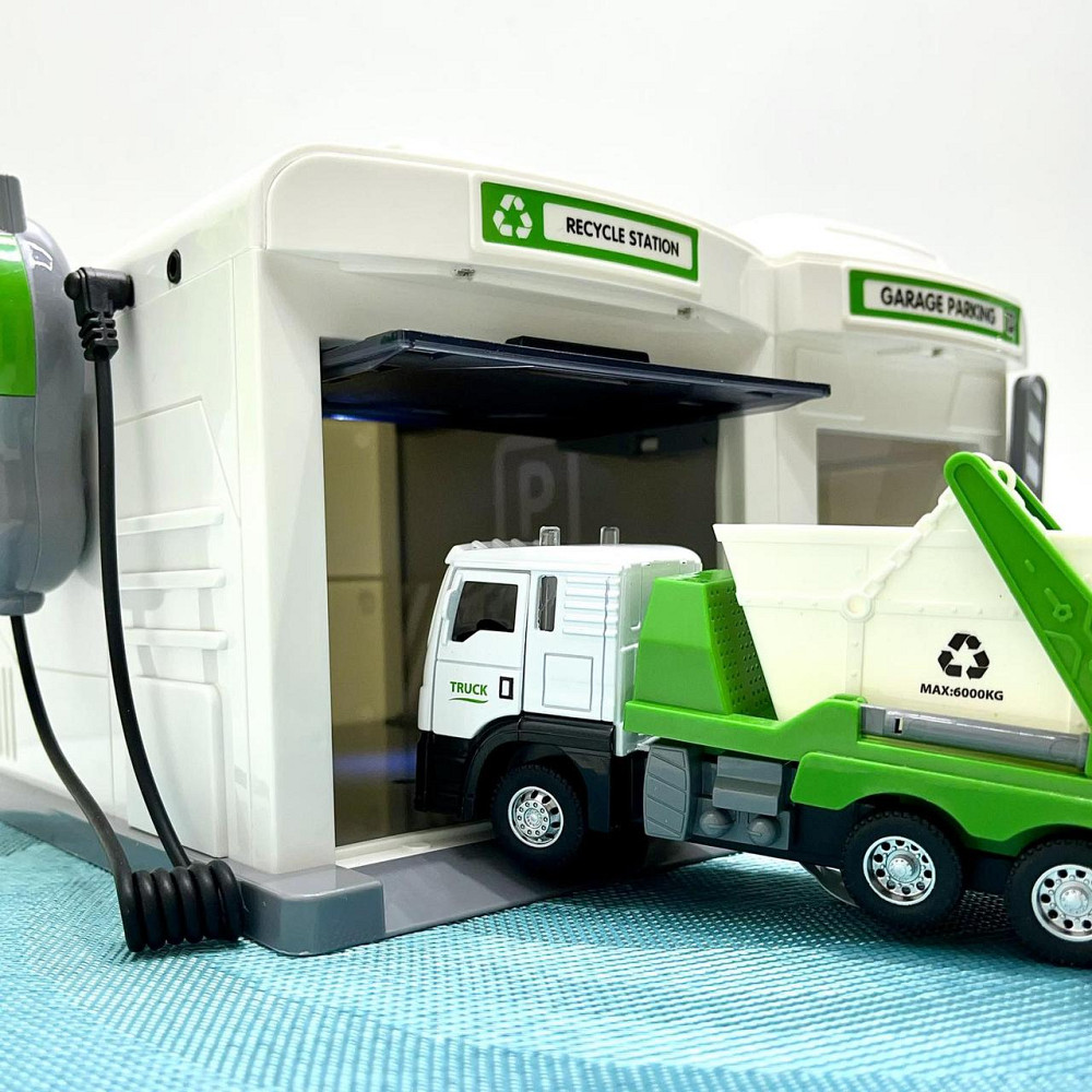 Гараж з машинкою Chengmei Toys Сміттєвоз із контейнером зі світловими та звуковими ефектами Біло-зелений (CLM-552) Чернігів - фото 10