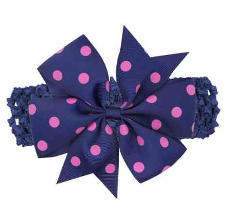 Детская синяя повязка с бантом в горох для детей - размер универсальный (на резинке), бант 11см Киев