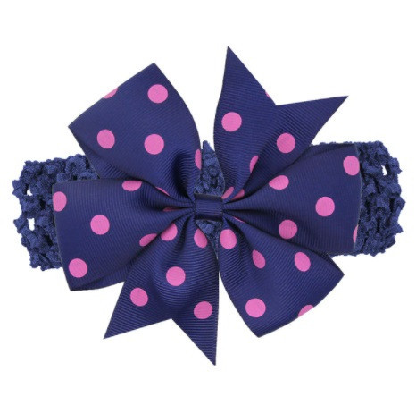 Детская синяя повязка с бантом в горох для детей - размер универсальный (на резинке), бант 11см Киев - изображение 1