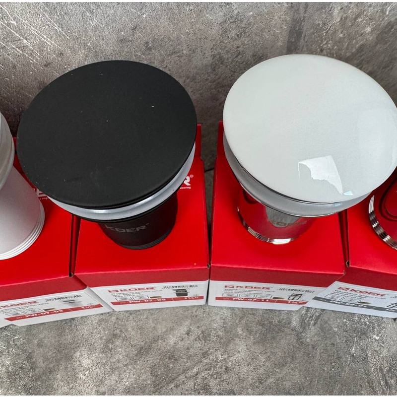 Донный клапан для раковины Koer PW-07-11 1 1/4'' с переливом автоматический СLICK-СLACK (Белая керам.накл.) (KR5784) Киев - изображение 9