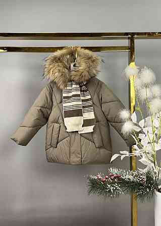 Детская зимняя куртка для девочки с шарфом натуральный мех 98,104,110,116,122 Николаев