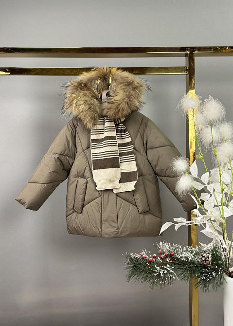 Детская зимняя куртка для девочки с шарфом натуральный мех 98,104,110,116,122 Николаев - изображение 1