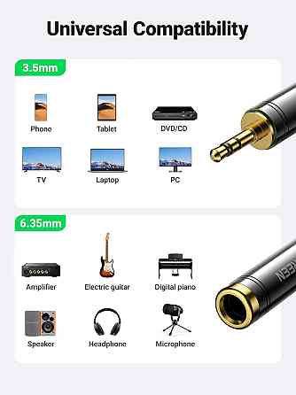 Перехідник 3.5 на 6.35 (6.5) мм UGreen AV168 HIFI Audio 60711 (Чорний) Николаев