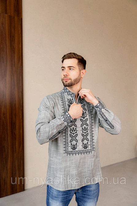 Мужская рубашка вышиванка серая Династия  р.S-XXL Кривой Рог - изображение 2