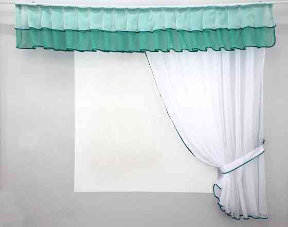 Кухонный комплект VR-Textil № 00к шторка с ламбрекеном белый с бирюзовым 200х170 см (59-759) Киев
