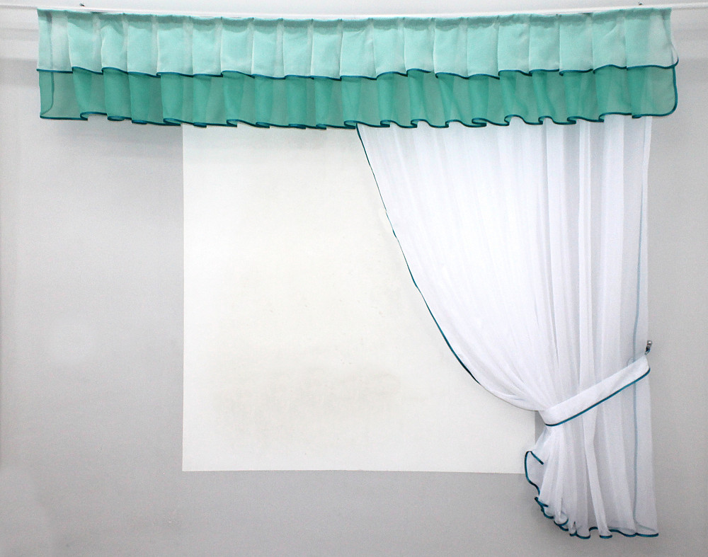 Кухонный комплект VR-Textil № 00к шторка с ламбрекеном белый с бирюзовым 200х170 см (59-759) Киев - изображение 1